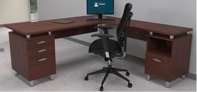 Picture of Contemporary 72" L Shape Office Desk Workstation with Filing Storage