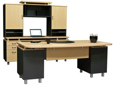 Picture of Contemporary Executive Office Desk with Kneespace Credenza and Overhead Storage