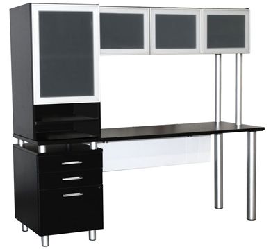 Picture of Contemporary 72" Single Pedestal Credenza with Frosted Glass Overhead Storage