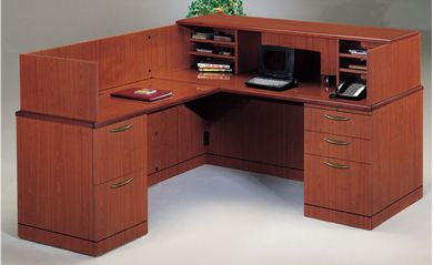Picture of 66" L Shape Reception Desk Workstation with Filing Cabinets