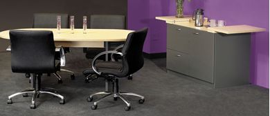 Picture of 96" Oval Meeting Conference Table with Storage Server Credenza