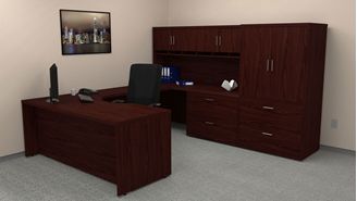 Picture of 72" Executive U Shape Curve Office Desk Workstation with Closed Overhead with Lateral Filing Storage