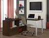 Picture of Contemporary L  Shape Office Desk Workstation with Steel Legs and Open Storage.