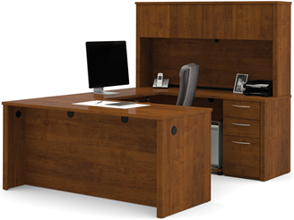 Picture of U Shape Office Desk Set Workstation with Storage Hutch, Lateral File and Open bookcase.