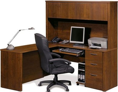 Picture of L-Shaped Workstation Kit with Keyboard Shelf and 1 Filing Drawer 