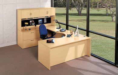 Picture of 72" Corner U Shape Office Desk Workstation with Closed Overhead, Paper Slots and Lateral Filing
