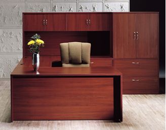 Picture of 72" U Shape Curve Office Desk Workstation with Overhead and Lateral Bookcase Storage