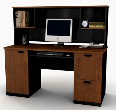Picture of Credenza and Hutch with Filing Drawer and Keyboard Shelf 