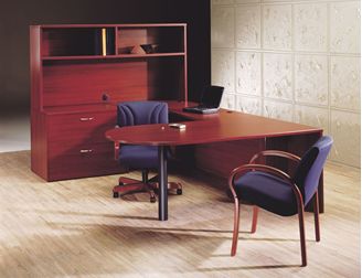Picture of 72" U Shape D Top Office Desk Workstation with Lateral Filing and Open Overhead Storage