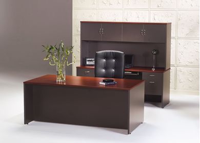 Picture of 72" Double Pedestal Desk with Kneespace Credenza and Closed Overhead Storage