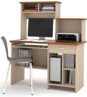 Picture of Computer Workstation With Open Storage Shelves And Bookcase Section