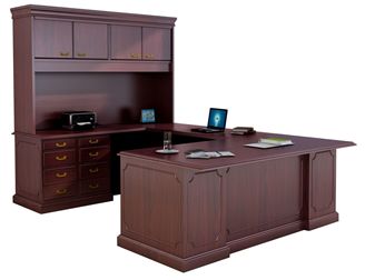 Picture of Traditional 72" U Shape Office Desk Workstation with Closed Overhead Storage