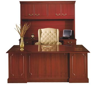 Picture of Traditional 72" Bow Front Executive Desk with Kneespace Credenza and Overhead Storage