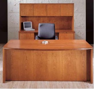 Picture of Veneer Executive Bow Front Desk with KneeSpace Credenza with Overhead Storage