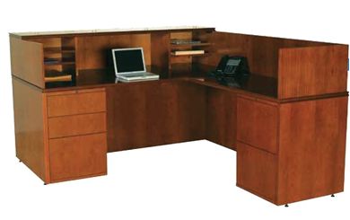 Picture of Veneer 72" L Shape Reception Desk Workstation with Filing Pedestals