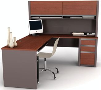 Picture of Contemporary L-Shaped Desk And Hutch Workstation With Drawers