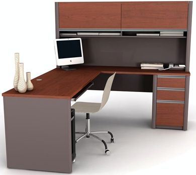 Picture of Contemporary L-Shaped Desk And Hutch Workstation With Drawers