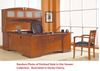 Picture of Veneer 72" Executive Bow Front Office Desk with Knee Space Credenza and Frosted Door Overhead Storage Hutch