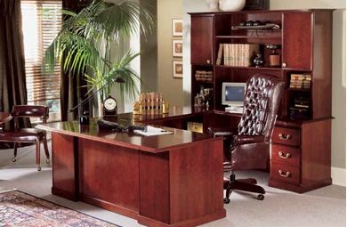 Picture of Veneer 72" U Shape Office Desk Workstation with Partial Closed Overhead Storage Hutch