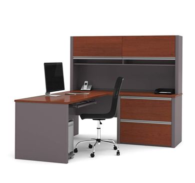 Picture of Contemprary L-Shaped Workstation With Hutch And File Drawers