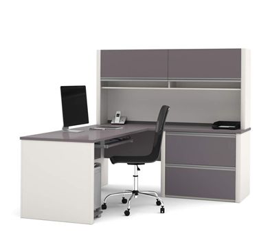 Picture of Contemporary L-Shaped Workstation With Hutch And File Drawers