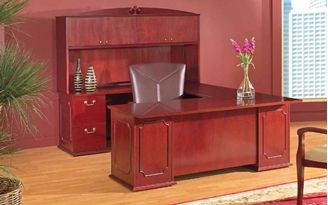 Picture of Traditional Veneer Executive U Shape Office Desk Workstation with Closed Overhead