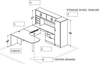 Picture of Custom U Shape Arc Desk Workstation with Closed Overhead, Wardrobe, Organizer and Multi File Pedestal
