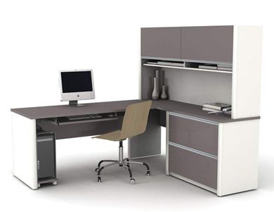 Picture of Contemporary L-Shaped Workstation With Oversized Pedestal And File Drawers