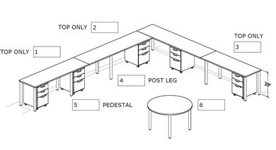 Picture of Custom L Shape Modular Shared Workstation with Filing and Center Meeting Table