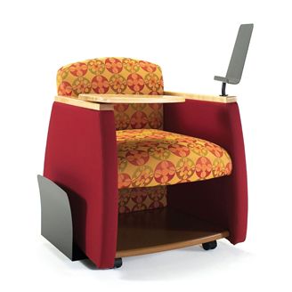 Picture of Reception Lounge Mobile Tablet Arm Club Chair with Storage Shelf, Paper Stand and Newspaper Holder