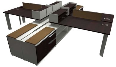 Picture of Shared, Cluster of 4 Person L Shape Office Desk Workstation 