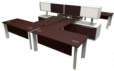 Picture of Shared, Cluster of 4 Person U Shape Office Desk Workstation 