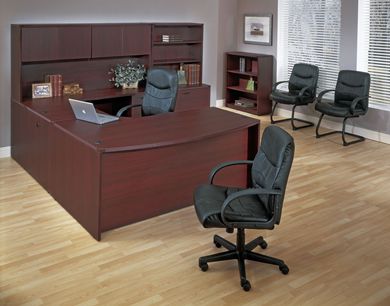 Picture of 72" Bowfront U Shape Office Desk Workstation with Closed Overhead and Lateral Bookcase Storage