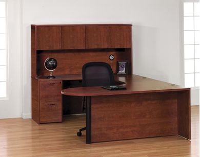 Picture of 72" U Shape Office Desk with D Top Surface and Closed Overhead Storage