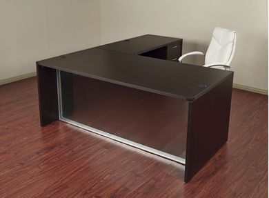 Picture of 72" Contemporary L Shape Office Desk with Glass Modesty