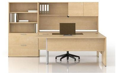 Picture of 72" U Shape Office Desk Workstation with Overhead Storage and Lateral File Bookcase