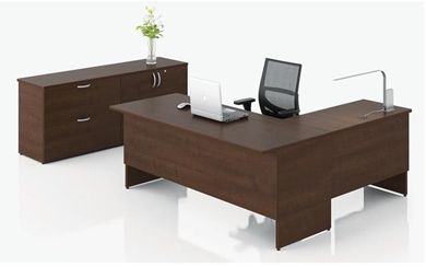 Picture of 72" L Shape Office Desk Workstation with Filing Cabinets and Lateral File Storage Unit