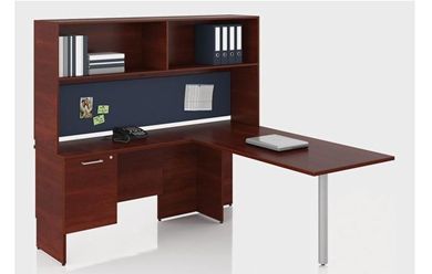 Picture of 72" L Shape Office Desk Workstation with Overhead Storage
