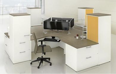 Picture of 4 Person L Shape Desk with Lateral and Wardrobe Storage