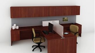 Picture of 2 Person 72" L Shape Office Desk Workstation with Wall Mount Storage