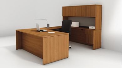 Picture of 72"W U Shape Office Desk Workstation with Closed Overhead Storage