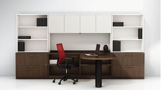 Picture of 72" L Shape Office Desk with Overhead Storage with Bookcase Lateral File