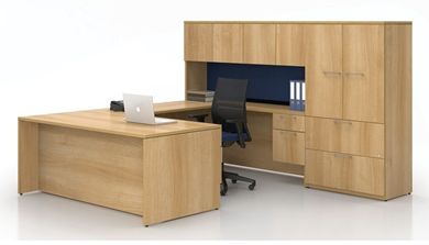 Picture of 72" U Shape Office Desk Workstation with Overhead Storage and Lateral File Bookcase Cabinet