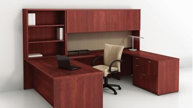 Picture of 72" U Shape Office Desk Workstation with Overhead Storage and Bookcase