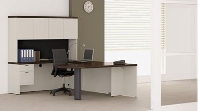 Picture of 72" D Top U Shape Office Desk Workstation with Closed Overhead Storage