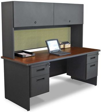 Picture of 72" Straight Shape Steel Office Desk Workstation with Closed Overhead and Filing Pedestal