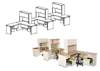 Picture of 3 Person L Shape Steel Office Desk Station with Overhead and Filing Storage