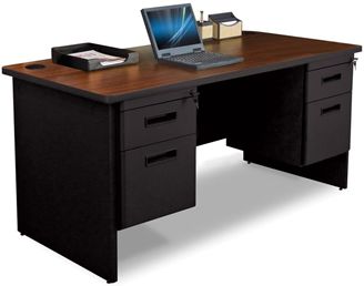 Picture of 60"W Steel Double Pedestal Desk with Filing Cabinet