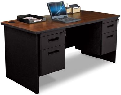 Picture of 66"W Steel Double Pedestal Desk with Filing Cabinet