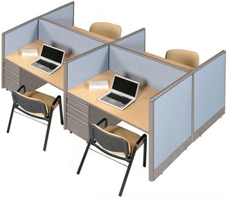 Picture of Cluster of 4 Person Telemarketing Cubicle Workstation with Filing Cabinets